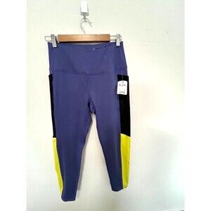 NWT Alive magnetics purple Black neon colorblock stretchy Athletic Leggings M